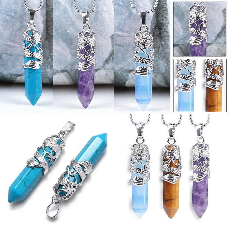 Vòng Cổ Mặt Dây Chuyền Đá Hình Rồng, 1 Chiếc, Cột Lục Giác, Dây Chuyền Xương Đòn, Phụ Kiện Trang Sức Thời Trang Cá Tính, Unisex 0