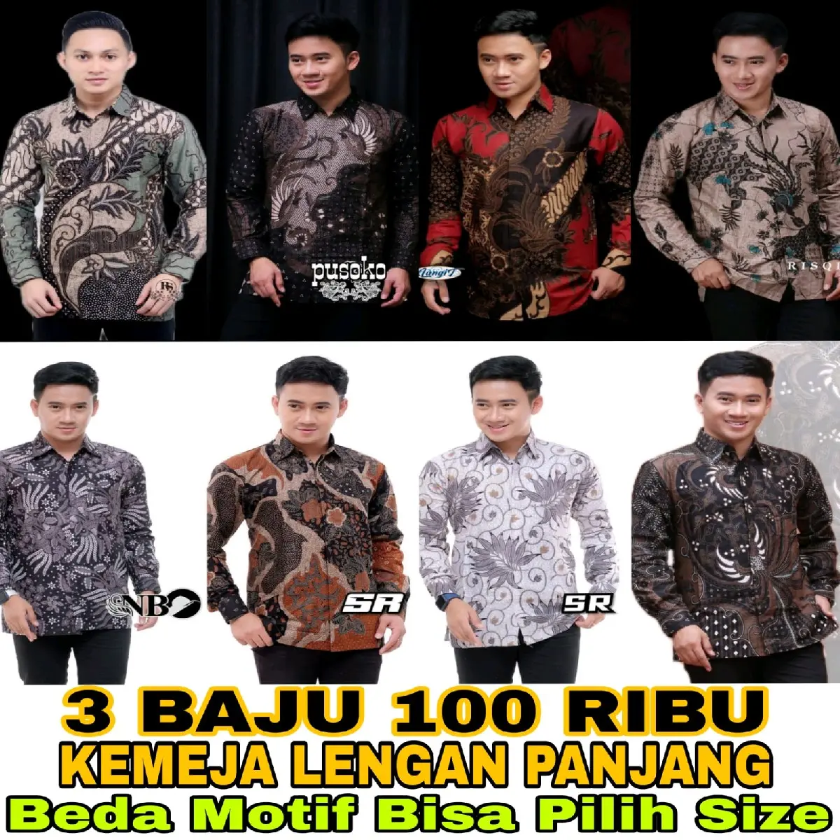 KEMEJA BATIK PRIA LENGAN PANJANG 2 PCS FREE 1 SIZE M L XL XXL BAHAN KATUN