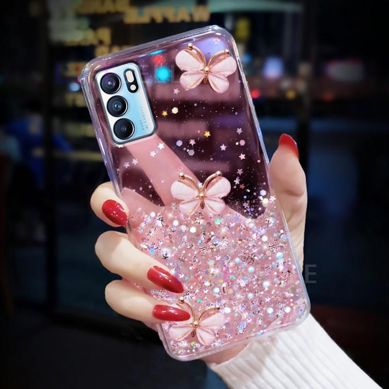 Ốp Điện Thoại, Tương Thích Với OPPO Reno 12, 12Pro, 11, 11F, 11Pro, 10, 10Pro, 7Z, 8Z, Reno 6, 5G, Reno6 Pro, 5G, Reno6 Z, 5G, Thiết Kế Bướm Lấp Lánh Ngôi Sao Lấp Lánh, Ốp Trong Suốt, Chất Liệu Silicon TPU Mềm, Ốp Điện Thoại Di Động