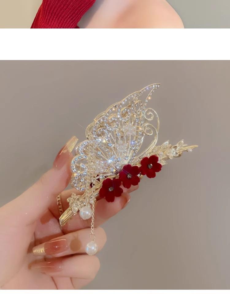 Product Introduction of Kẹp Tóc Càng Cua Tua Rua Hình Bướm Sau Đầu Màu Đỏ Thời Trang Tinh Tế Cho Nữ, Phụ Kiện Tóc Người Nổi Tiếng Trên Internet Cao Cấp, Kẹp Cá Mập Mới, Kẹp Tóc Thiết Kế Độc Đáo Kẹp Tóc Kim Loại, Năm Mới, Phụ Kiện Thời Trang kẹp  nơ 5
