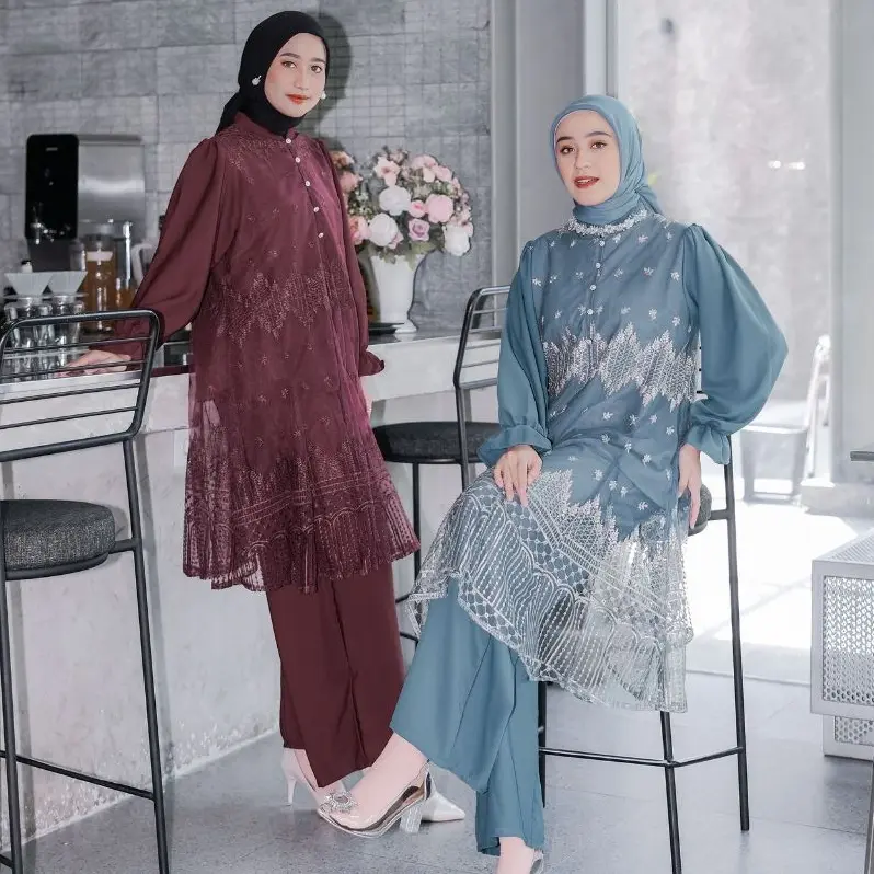 Naeva Hansa Elila One Set Atasan Tunik Brukat Celana Kulot Baju Kondangan Outfit Kondangan Terbaru Setelan 2
