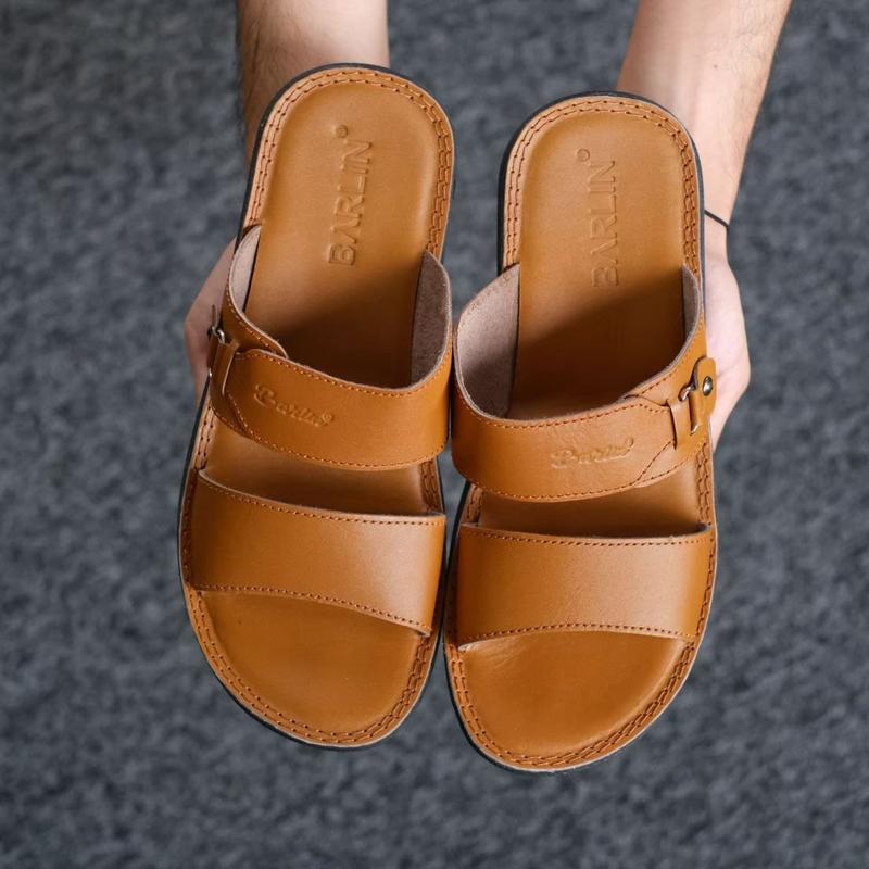 Sandal Slide Pria Kasual Kulit Asli Original - Sandal Selop Pria Laki Cowok Kulit Asli Barlin Original - Sandal Kulit Terbaru Keren Modern Kekinian - 7