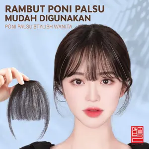 Rambut palsu poni depan anak perempuan tempel sintetis hairclip panjang lurus