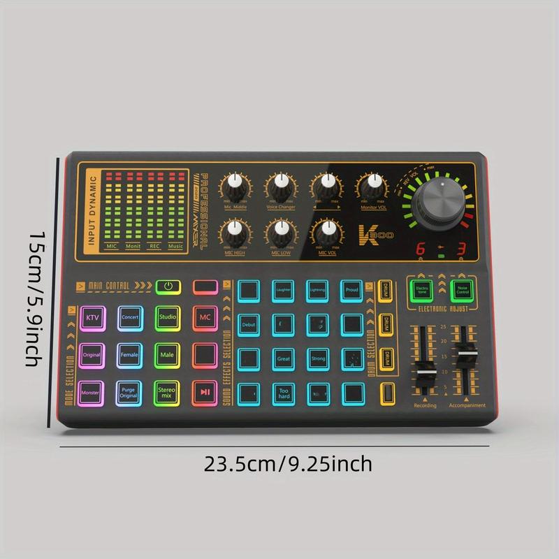 K300 Live Sound Card Audio Mixer, Multifunctional Podcast Audio Interface with DJ Mixer Effects, Voice Changer with Sound Effects for Karaoke Live Streaming Record Gaming, Streaming Accessories 1