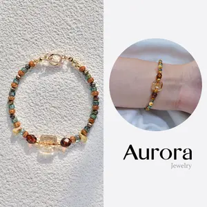 【AURORA】 Gelang Gaya Dunhuang Warna Vintage | Manik Kristal Panjang 16cm