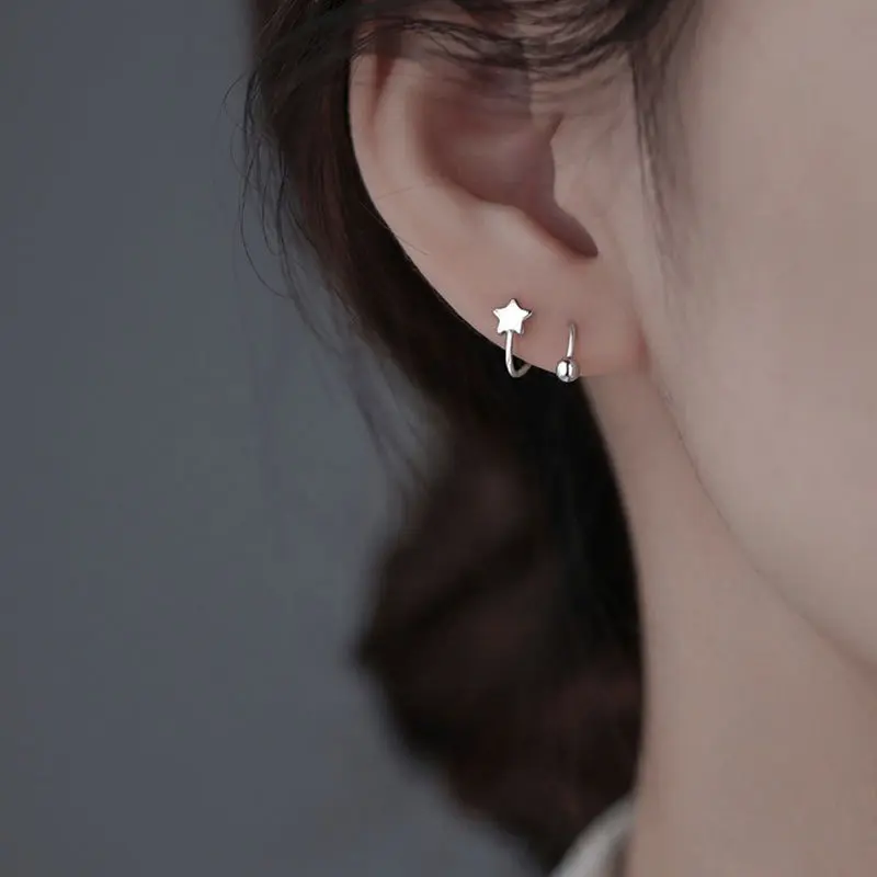 Bông tai bạc hình ngôi sao Khuyên tai bạc nữ chốt bi xoáy cá tính bạc Ý 925 mạ vàng trắn DUYSON SILVER(1 chiếc) [KCBX9]