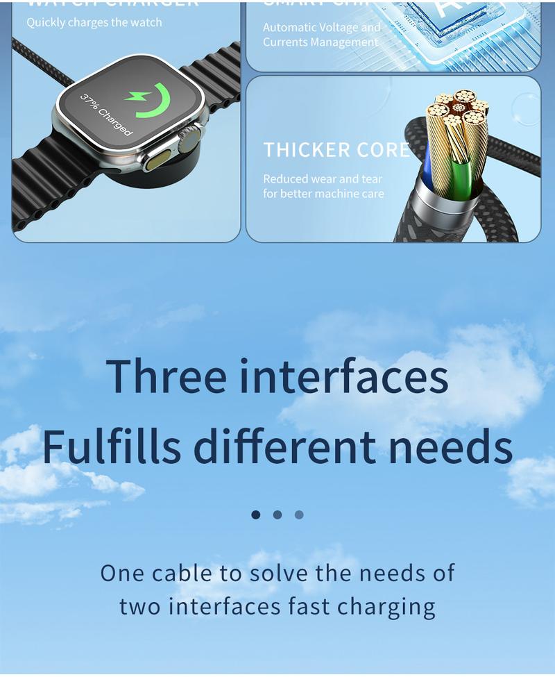 Product Introduction of Anvers 3 In 2 Multi Fast Charging Cable for IWatch Charger USB C Cable 100W Travel Charger C09 2