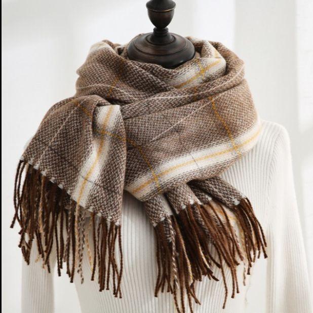 KAORU CASHMERE LONG SHAWL WOOL WINTER SCARF UNISEX SELENDANG PASHMINA - Kuning                                                                                                             . 7