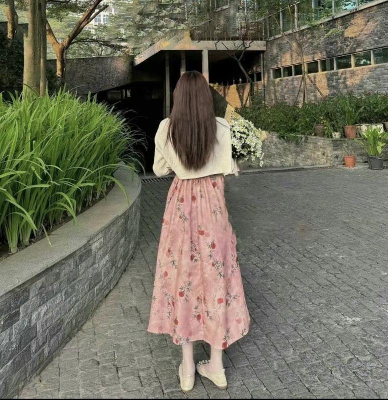 Sét Váy Hoa nữ hai dây ( CÓ MÚT) kèm áo khoác sang chảnh, Thích hợp khi Đi Tiệc Women Voan Dress Kem Màu Hồng 2