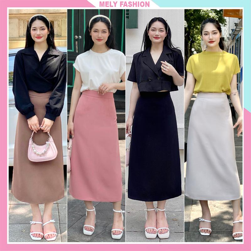 Chân váy dáng dài chữ A xẻ tà sau phong cách công sở sang chảnh Hàn Quốc đi làm đi chơi có bigsize nhiều màu đen kem hồng nâu nữ Mely Fashion CV59 Women