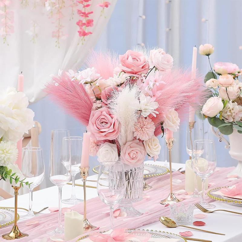 Artificial Decorative Pampas Grass, 6 Counts Mean Girls Decorations Fluffy Pampas Reed Stem Bundle for Flower Arrangement, Faux Plant Ornaments for Home Wedding Party Decor 2