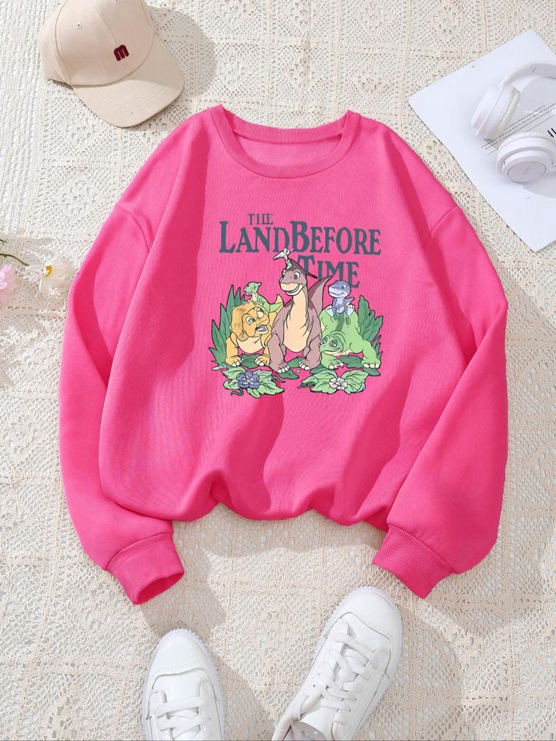 Product Introduction of Women's Cartoon Dinosaur Print Round Neck Sweatshirt, Fashion Casual Crew Neck Long Sleeve Pullover for Daily Wear, Ladies Fall & Winter Clothes 6