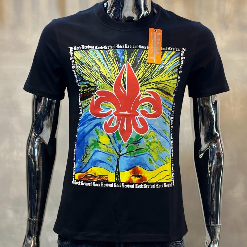 Áo thun rock revival cao cấp bản phối màu 5D cực hot năm 2024 màu đen Nam Menswear