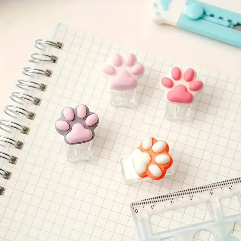 Mini Cat Paw Design Binder, 4 Counts Cute Cartoon Cat Paw Bookmark, Kawaii Scrapbook Journal Clip, Stationery Clip, Office Accessories 3
