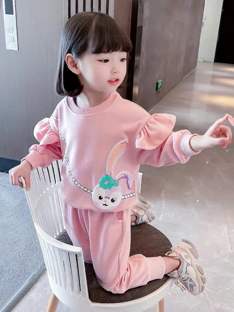 Bộ Nỉ Thỏ Hồng Bé Gái Size 10-35kg - Chất Liệu Nỉ Da Cá