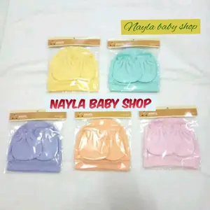 Vinata Topi Bayi Warna Polos Topi Set Sarung Tangan Kaki  Bayi Lembut
