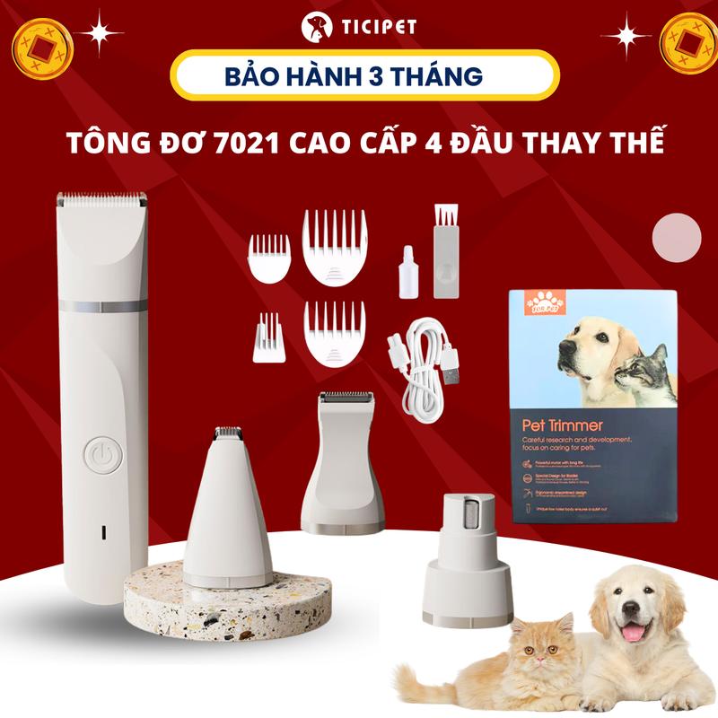 Bộ Tông đơ 4in1_7021 cắt tỉa, cạo lông chó mèo cao cấp, 3 đầu cắt tỉa, 1 đầu máy mài, cắt tỉa đa vị trí, máy kêu êm, Tông đơ cắt lông cho chó, Sạc USB, Thiết kế không dây, không thấm nước, Cắt tỉa lông chó mèo toàn thân, quanh bàn chân, mắt, tai, mặt...