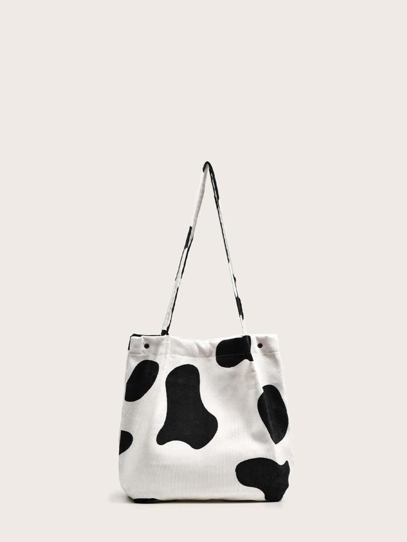 Product Introduction of Women's Cute Colorblock Cow Pattern Tote Bag, Large Capacity Shoulder Bag, Fashionable Canvas Shoulder Bag for Women for Work & Daily Use 4