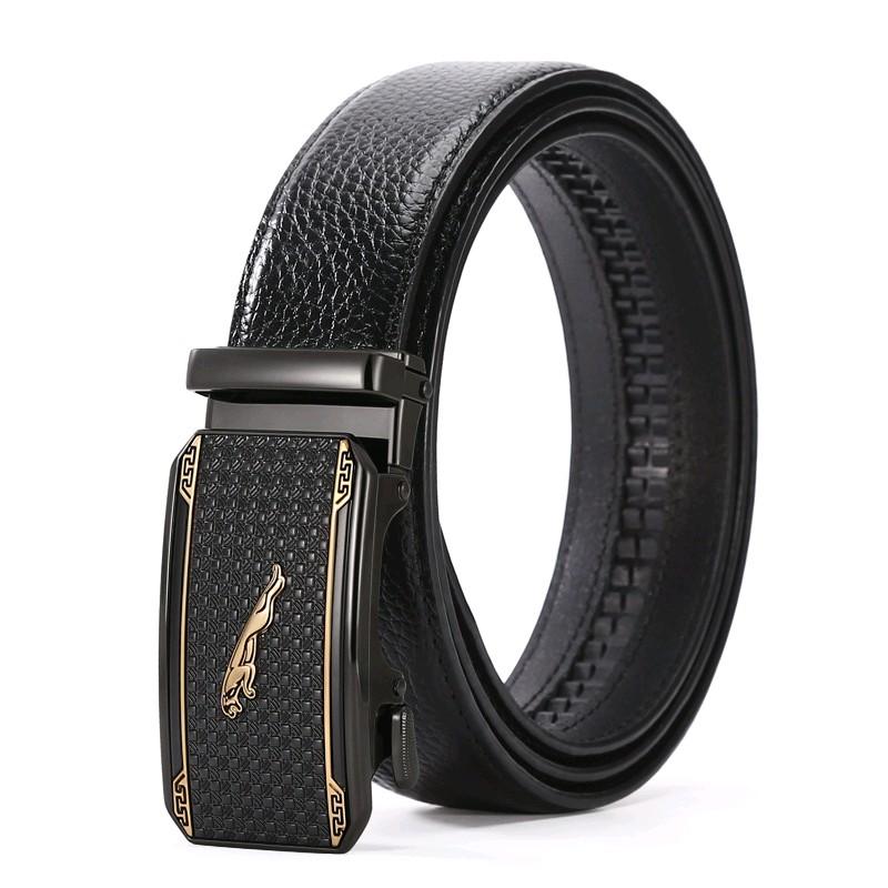 Thắt Lưng Nam Da Mềm Mại Mày Viền Siêu Bền Khoá Hình Con Báo, Chữ H, Z Màu Vàng, Dây Đen Sang Trọng, Nổi Bật