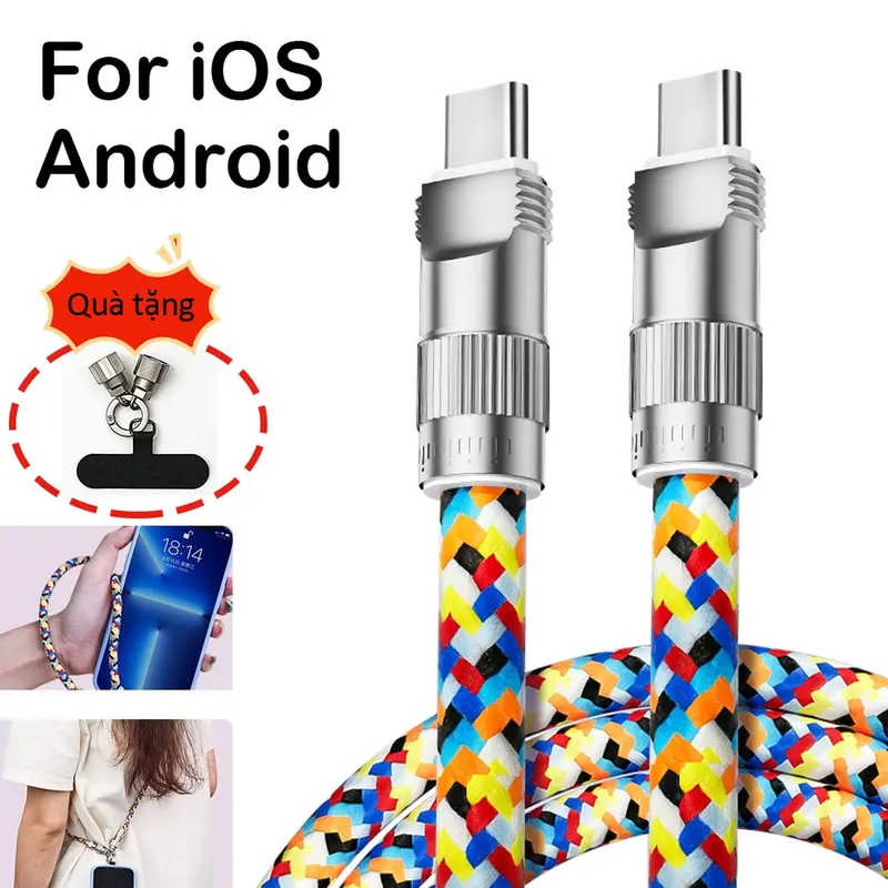 Cáp dữ liệu sạc nhanh PD 60W Dây chống thất lạc đa năng Lý Na cho Xiaomi Huawei Vivo iPhone nhãn sạc siêu nhanh Dành cho Oppo Samsung Phụ kiện sạc Usb type C Sạc Điện Thoại 0