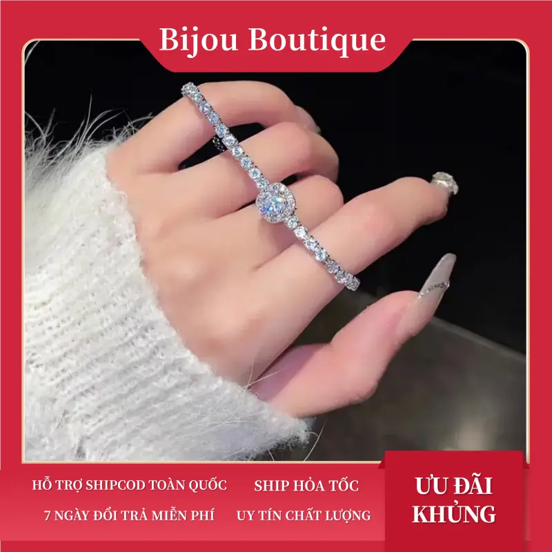 Lắc tay Vòng tay mois nữ mặt vuông full đá gắn mois cực xinh không đen rỉ không bay màu Phụ Kiện