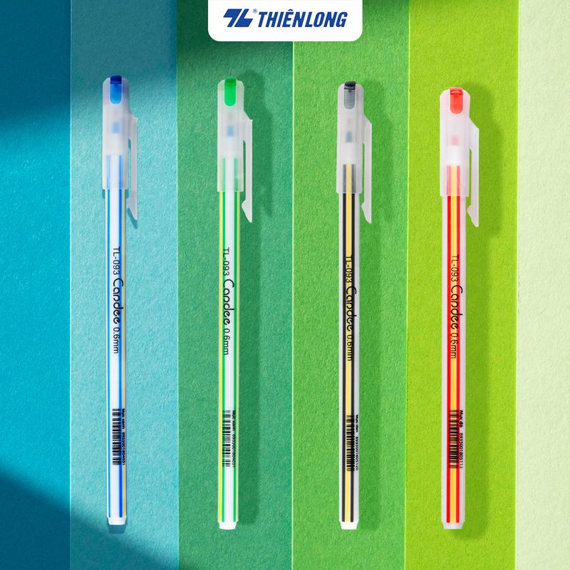 Hộp 20 Bút bi Thiên Long TL-093 ngòi 0.6mm mực xanh/đỏ/đen có nắp đậy trọng lượng nhẹ ít gây mỏi tay phù hợp tốc kí
