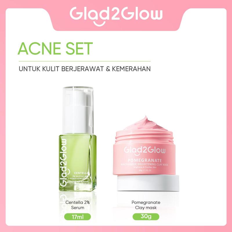 Glad2Glow 2in1 Clay mask+Serum- Glowing Anti-Acne Barrier Dark spot Bright VitaC Kit - Serum clay mask Blueberry Ceramide Centella Acid Berjerawat Memudarkan Mencerahkan Pencerah Wajah Dark Extract Niacinamide Melembutkan Exfoliating Hitam 4