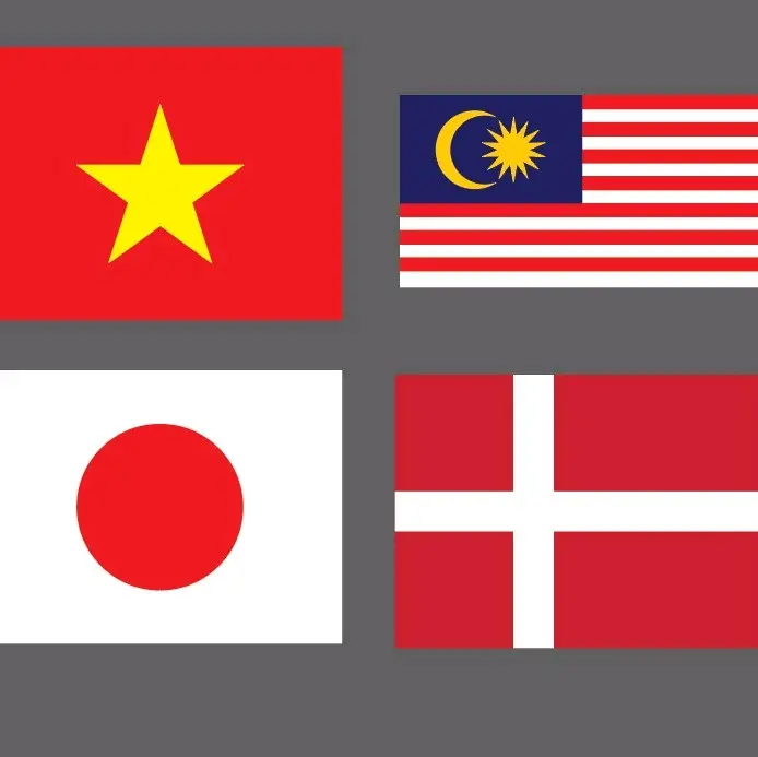 Tem dán cờ Việt Nam - Malaysia - Đan Mạch - Nhật Bản