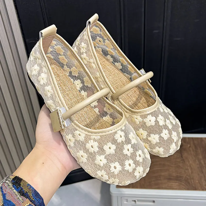 Giày Đế Bằng Cho Nữ, Phong Cách Mary Jane, Lưới Thoáng Khí, Giày Lười Thoải Mái, Giày Ngư Dân, Phong Cách Thanh Lịch, Thích Hợp Mặc Quần Áo, Bít Mũi, Phong Cách Pháp
