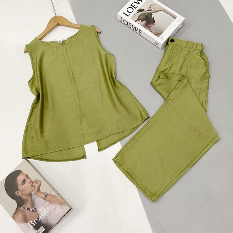 Set Đũi sát nách quần dài,xẻ tà mặt sau áo.Đủ size 40-75kg Nữ Women Top Nâu 7
