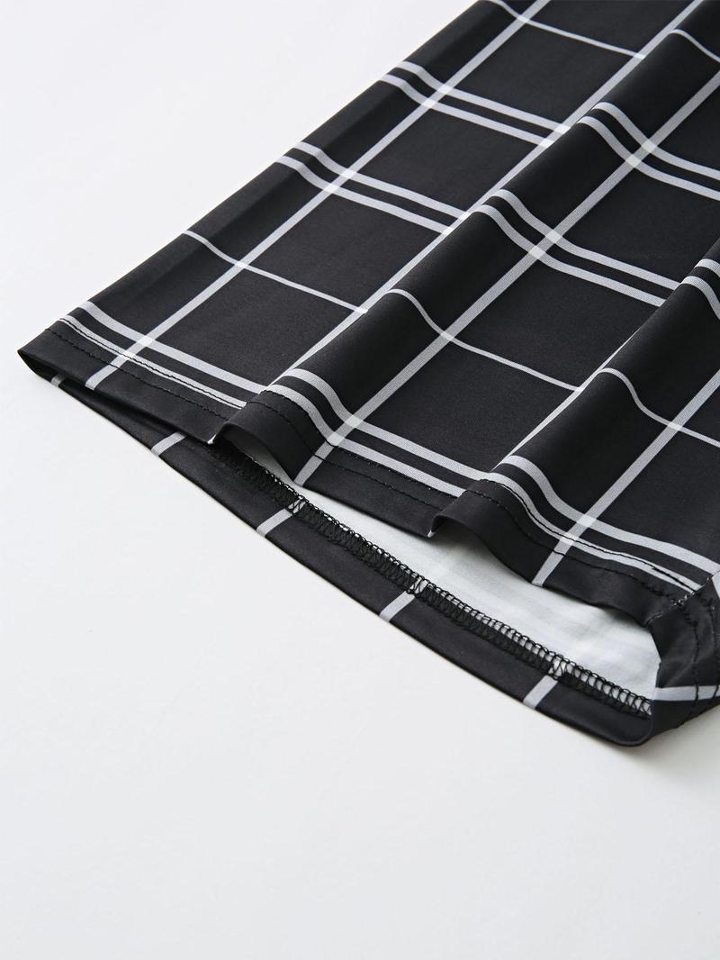 Product Introduction of Men's Short Sleeve Plaid Print Loungewear Set, Casual Pocket Round Neck T-shirt & Pants & Shorts Pj Set, Sleepwear & Loungewear Set for All Seasons 4