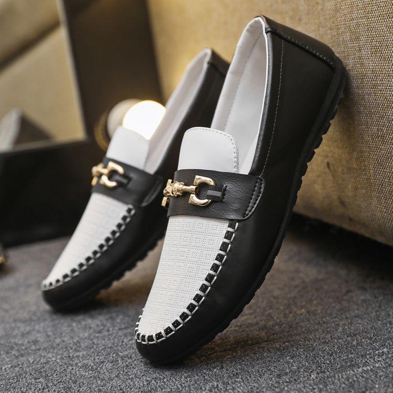 Giày Da Thường Ngày Cho Nam, Hàng Mới Về Mùa Thu, Đế Mềm, Gommino, Giày Lười Lái Xe, Giày Trắng Hoa Shoes 0