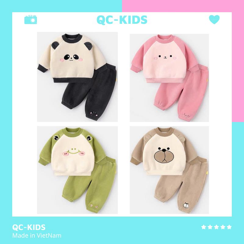 Bộ quần áo thu đông bé trai bé gái chất liệu nỉ bông tàu nhiều hình con vật dễ thương cho bé từ 8-18kg