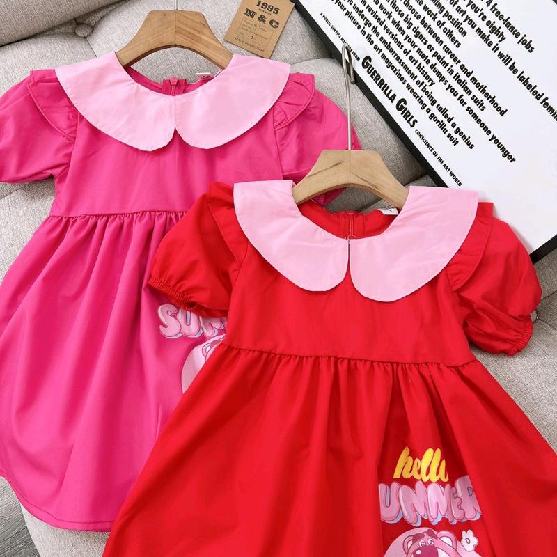 Váy gấu dâu xinh yêu cho bé gái 2 màu đỏ và hồng 4