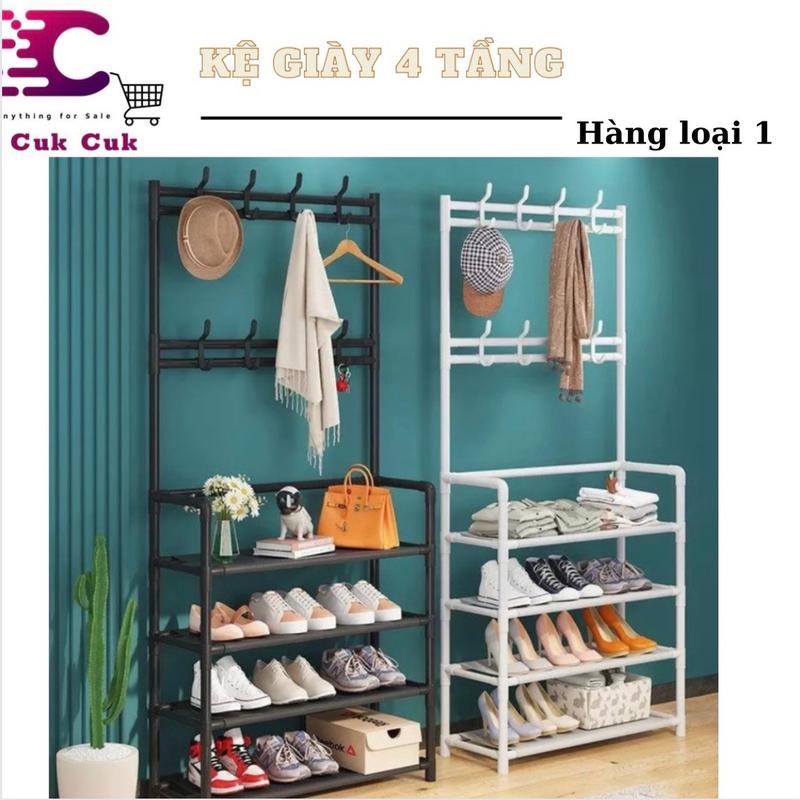 Kệ để giày dép đa năng 4 tầng thông minh có móc treo quần áo tiện ích Kitchen Lắp Ráp Inox gia dung tien ich kegi  aydep kegiay  4tang