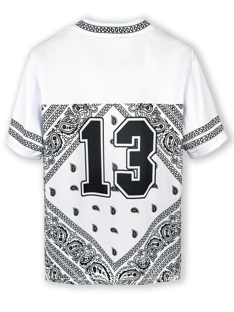 Product Introduction of Men's Paisley Graphic Print V Neck Tee, Loose Fashion Casual Soft Comfy Short Sleeve T-shirt for Daily Travel Holiday Vacation Outdoor Wear, Mens Tracksuit for Summer, Summer Clothes 2