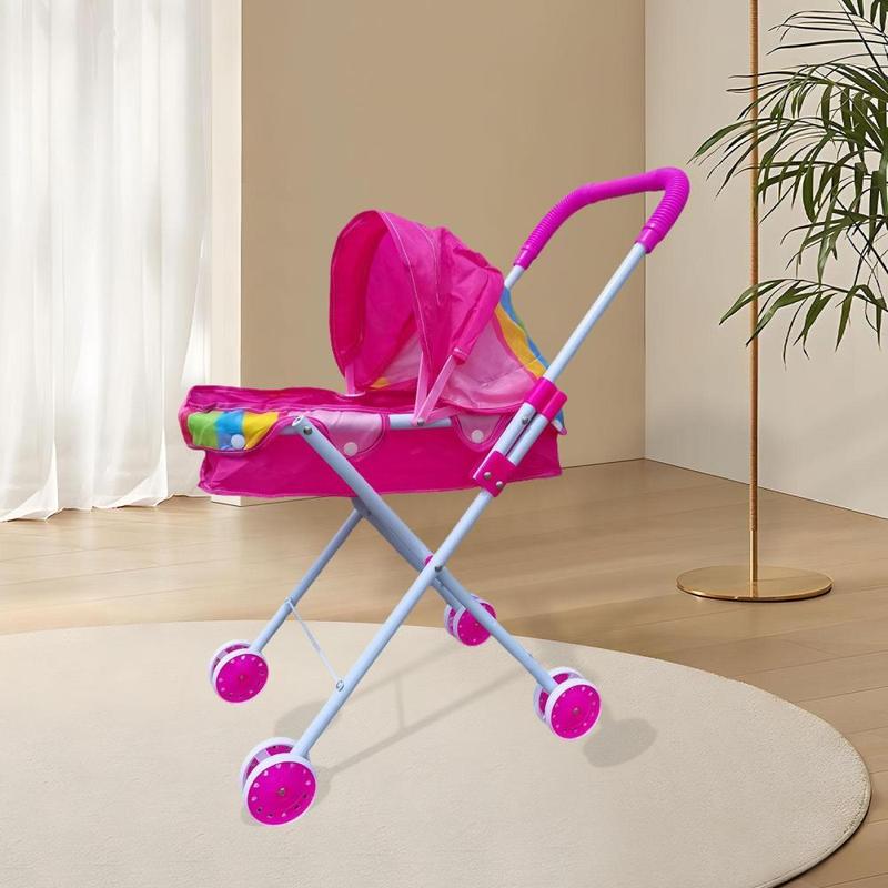 Doll Stroller Playing Pretend Game Educational Toy Foldable Stroller Children Simulation Pushcart for Infant Ages 0-2 Years 4