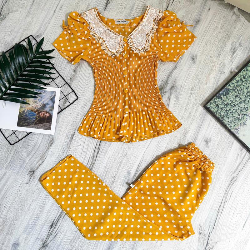 { ĐỒ BỘ DÀI DẬP LY} sét đồ bộ dài dập ly ,cổ phối ren ,chất liệu vải mango mền mịn mát ,thấm hút mồ hôi tốt ,mặt tôn dáng tôn da ,có 3 size 40-71 kg cho chị em tha hồ lựa chọn 7