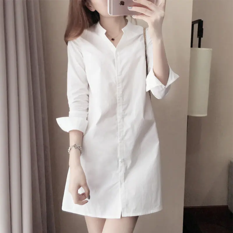 Áo Sơ Mi Cổ Chữ V Phong Cách Hàn Quốc, Hàng Mới Về Năm 2025, Quần Áo Nữ, Hợp Xu hướng, Dáng Ôm, Dài Trung Bình Dài Tay, Thích Hợp Cho Mùa Xuân Và Mùa Thu, Áo