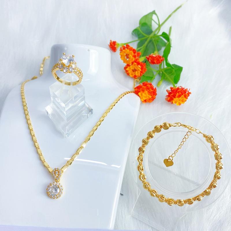 Com Bo 3 món Dây chuyền Nữ mạ vàng 18k chất liệu titan , Mặt dây chuyền đính đá ,mặt ngọc trai, dành cho nữ Women bộ trang vong cotitan Móc Khoá