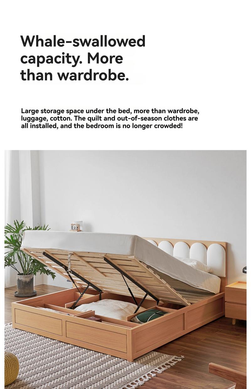 Product Introduction of [Pre Order] Pocket furniture, wooden wood, high air pressure box, storage bed, small-sized master bedroom, double bed, piano key, soft backrest box bed 22