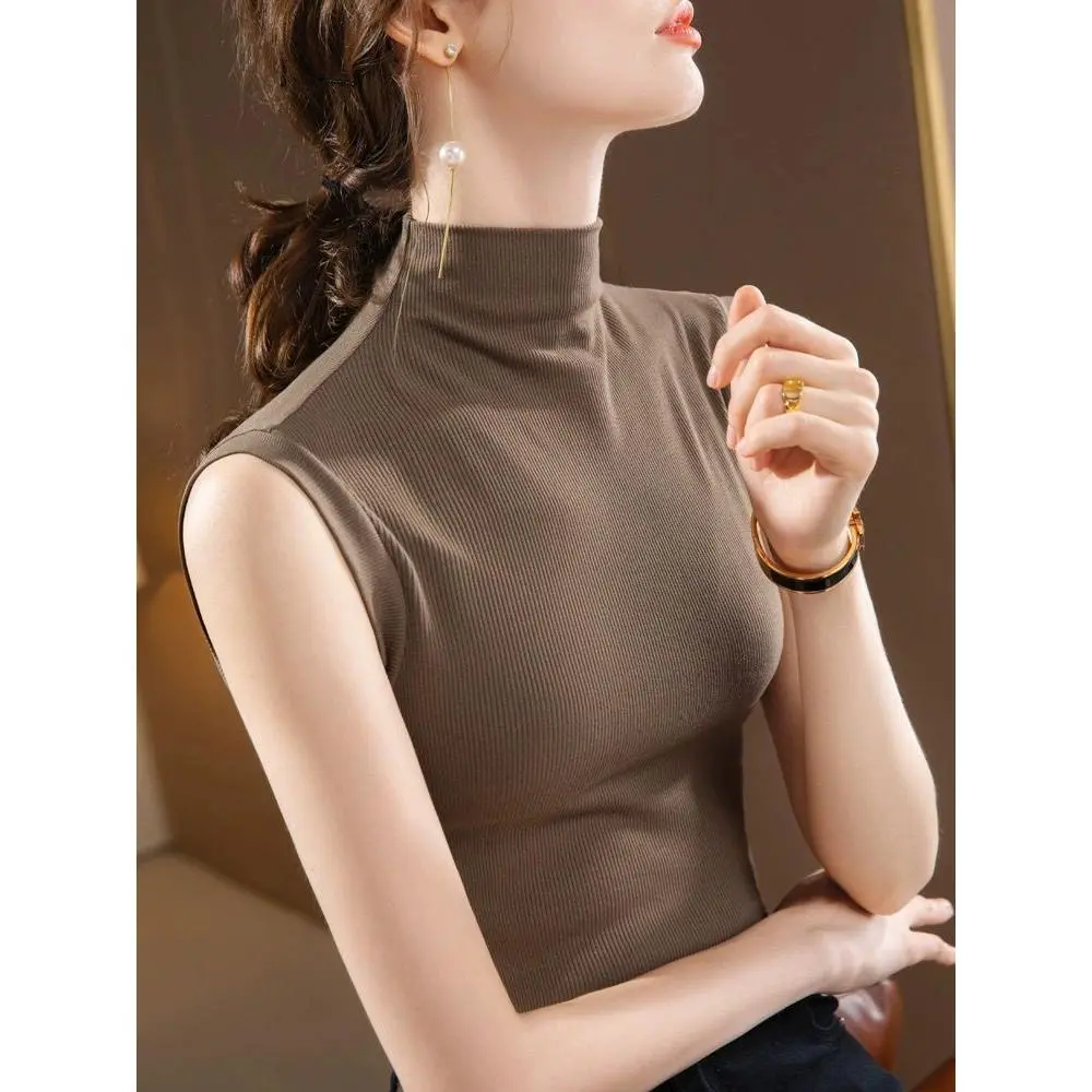 Modal Half Turtleneck Sleeveless Vest for Women Autumn New plus Size Versatile Bottoming Top
