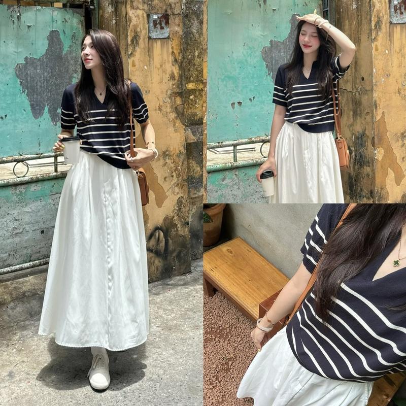 Áo len muối tiêu mongtoghi mỏng KẺ SỌC NHỎ basic #1200