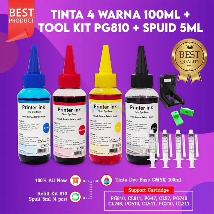 Paket Tinta 4 Warna 100ml Refill Cann iP2770 MG2570s TR4570S MP287