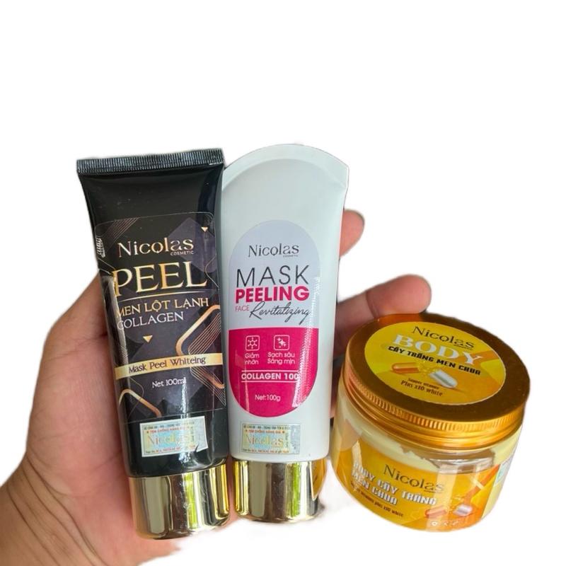 Combo 3 món( men lột lạnh body + kem body + lột face  ) cấy trắg men chua  Nicolas Cạo Râu Dưỡng Body Dưỡng Body Dưỡng Da Body