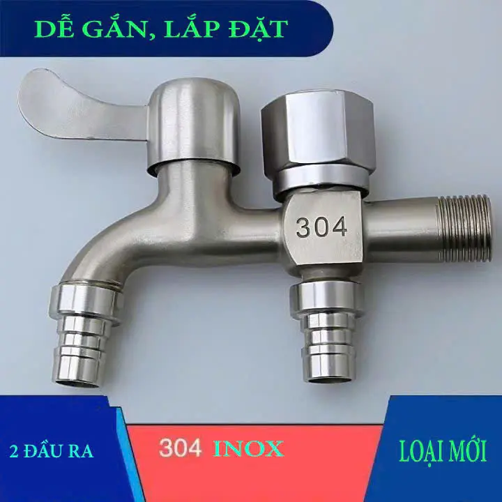 Vòi nước 2 đầu ra inox, Vòi nước 2 đầu cho máy giặt chia nước thành 2 cổng xả độc lập, chất liệu Inox 304 2Bshop 0