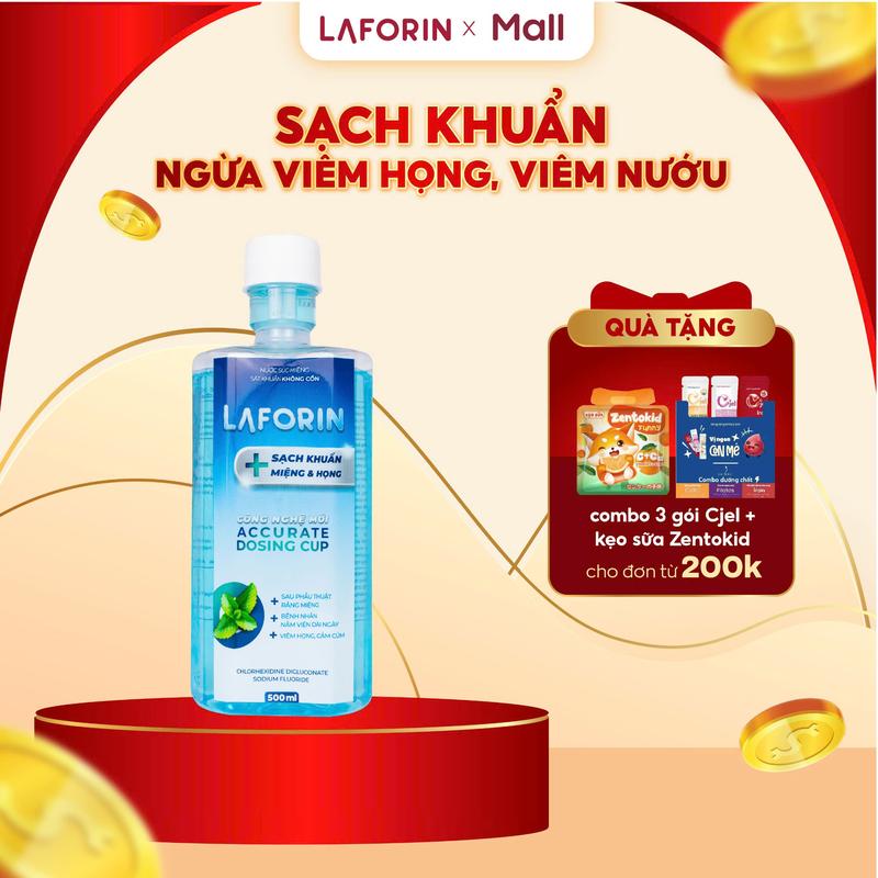 Nước súc miệng sát khuẩn Laforin Chlorhexidine ngăn ngừa viêm họng, nhiệt miệng chai 500ml