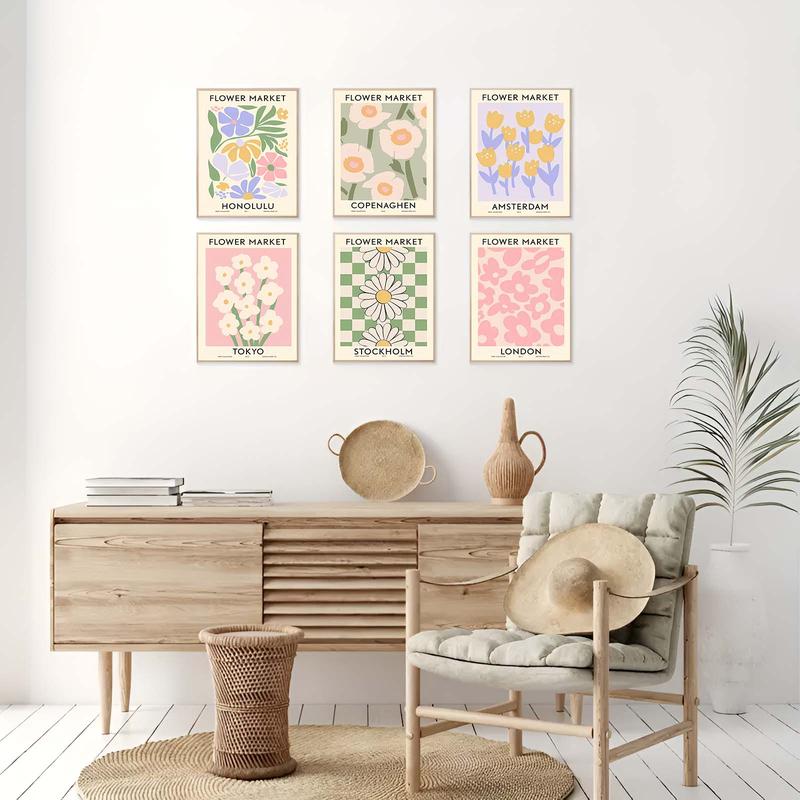 Floral Pattern Canvas Painting without Frame (6counts/set), Modern Wall Art Painting, Wall Art Decor for Home Living Room Bedroom 3