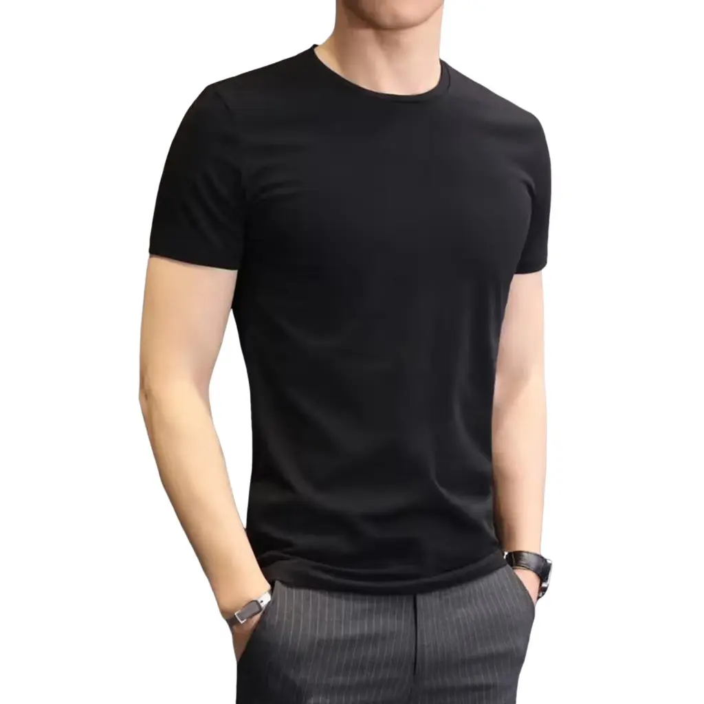 Gzidxyj_ Slim Fit Polyester Top Solid Color Tee Men's Summer T-shirt Lightweight Breathable O Neck Tee for Sports  Casual Wear Slim Fit Office Top for Men Solid Color Short