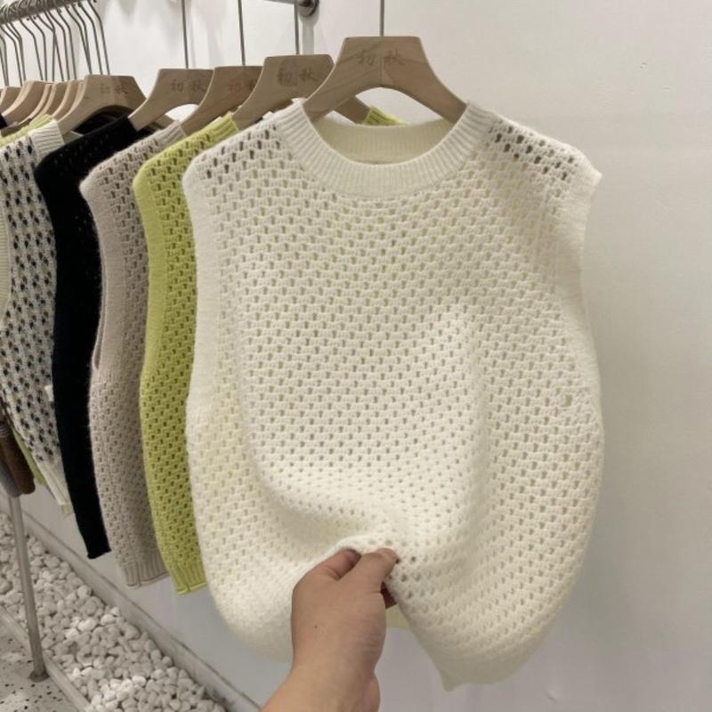 Product Introduction of Áo Len Nữ, Áo Vest Rỗng Màu Trơn, Đa Năng, Dệt Kim, Đơn Giản, Mỏng, Cổ Chữ O, Thời Trang Retro, Dáng Rộng, Ulzzang, Streetwear 7